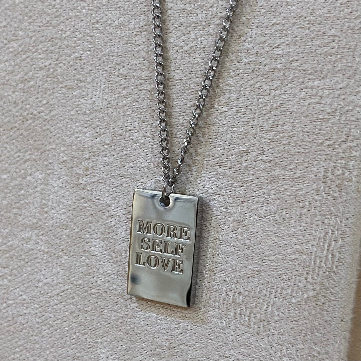 silver more self love square pendants on stainless steel chain