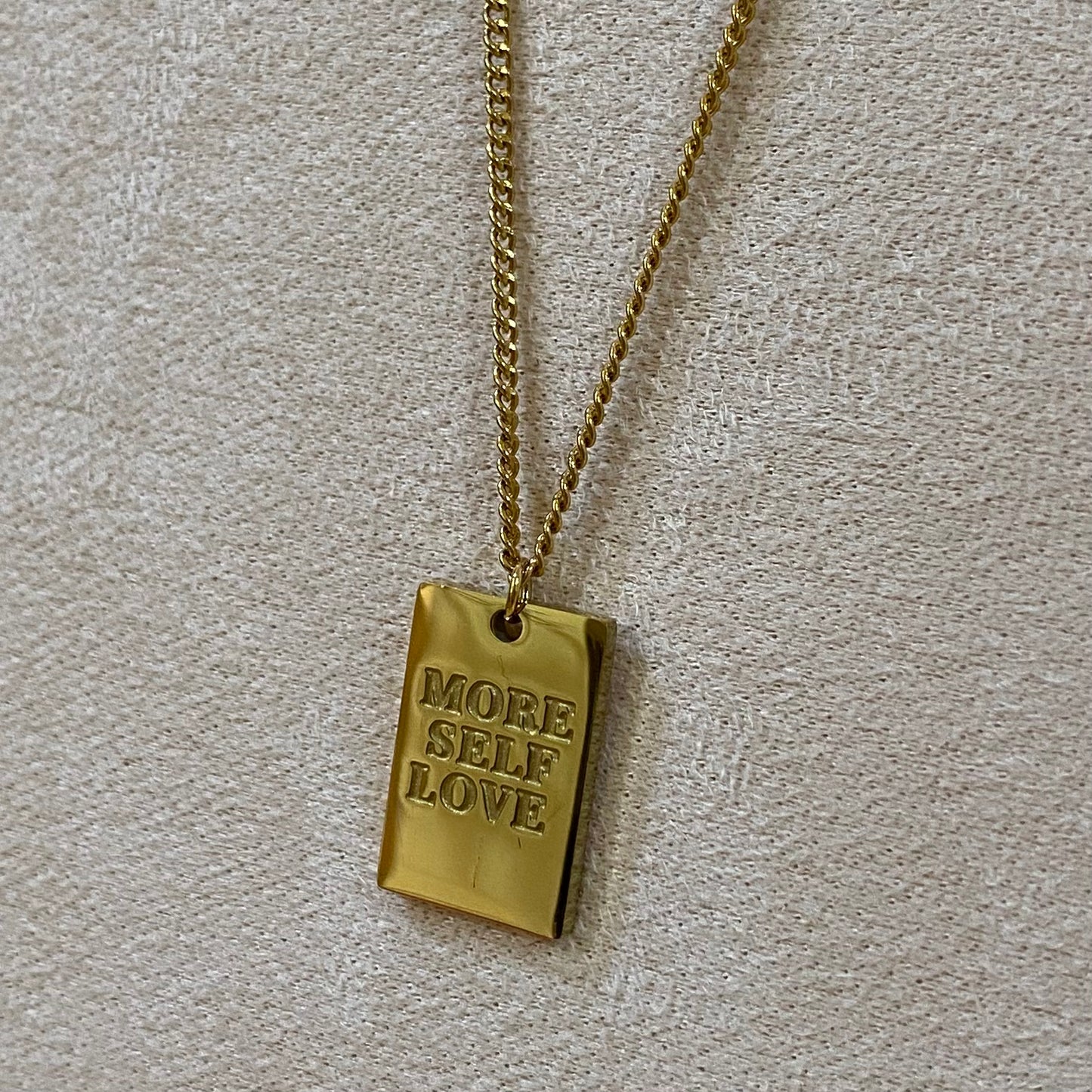 gold more self love square pendants on stainless steel chain