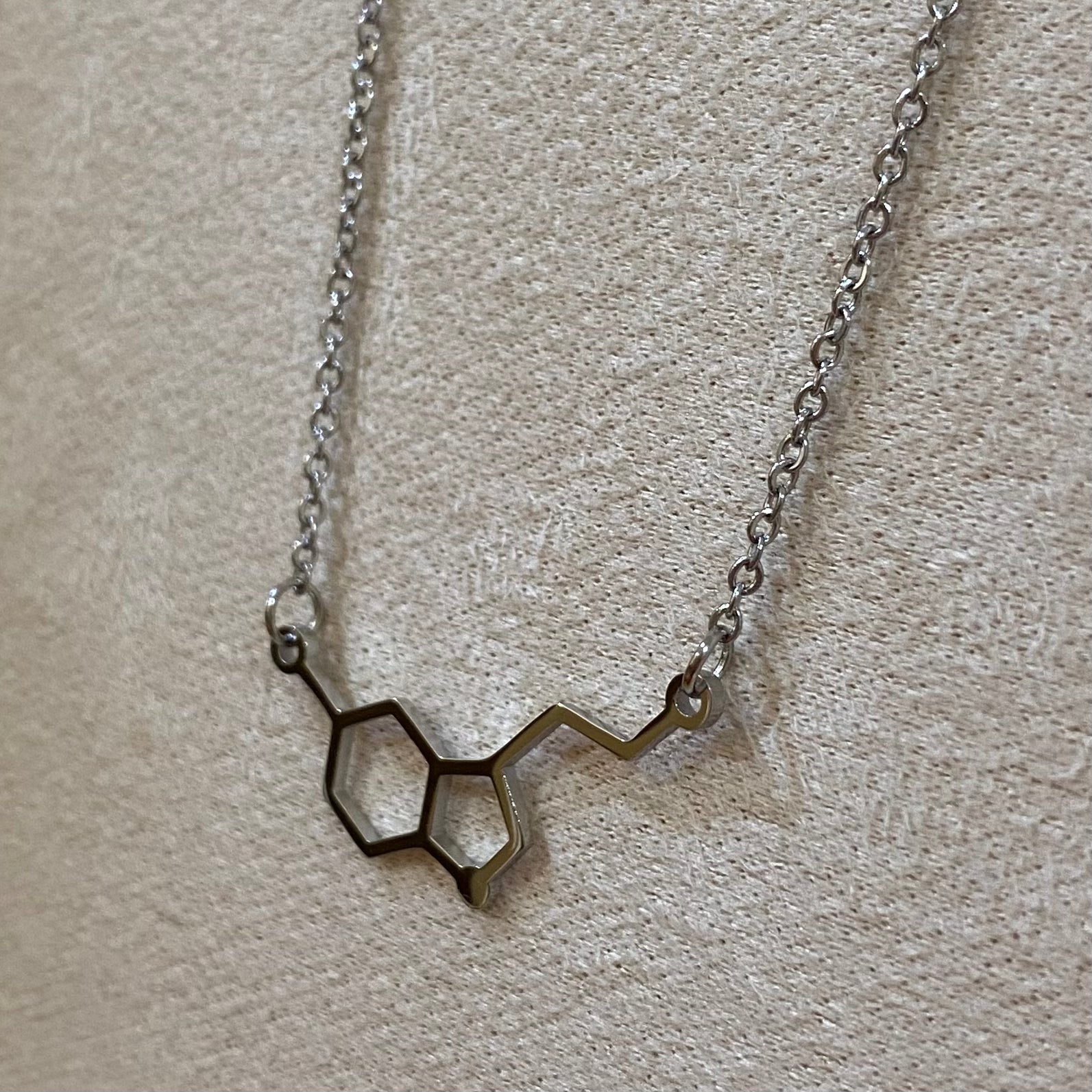 Molecule Necklace - Serotonin, Caffeine, Nicotine, THC, LSD, DMT Design - Black Or Silver Chain