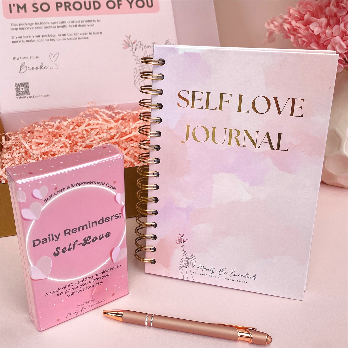 Self Love Journal + Pen + Cards Bundle