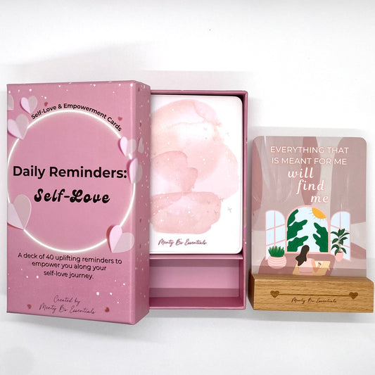 Daily Reminder Affirmation Cards with Wooden Stand (Self-Love Edition) - Menty B's Essentials